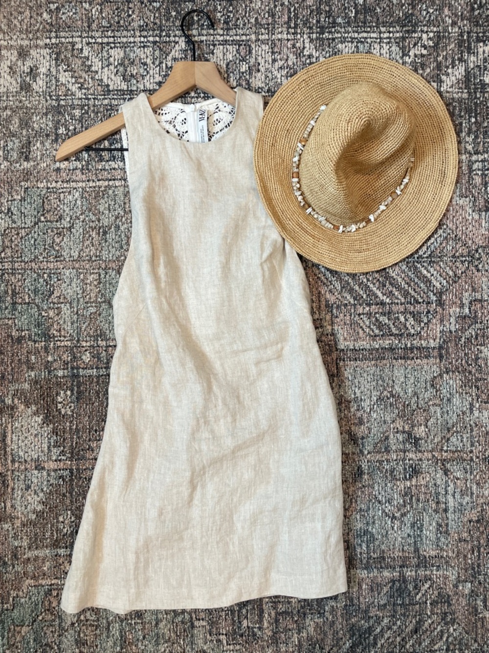 Zara Linen Mini Dress Xs Cream Crochet Appliqu Sleeveless Coastal